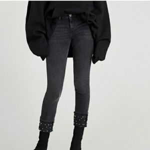 ZARA Pearl Hem Mid Rise Skinny Jean